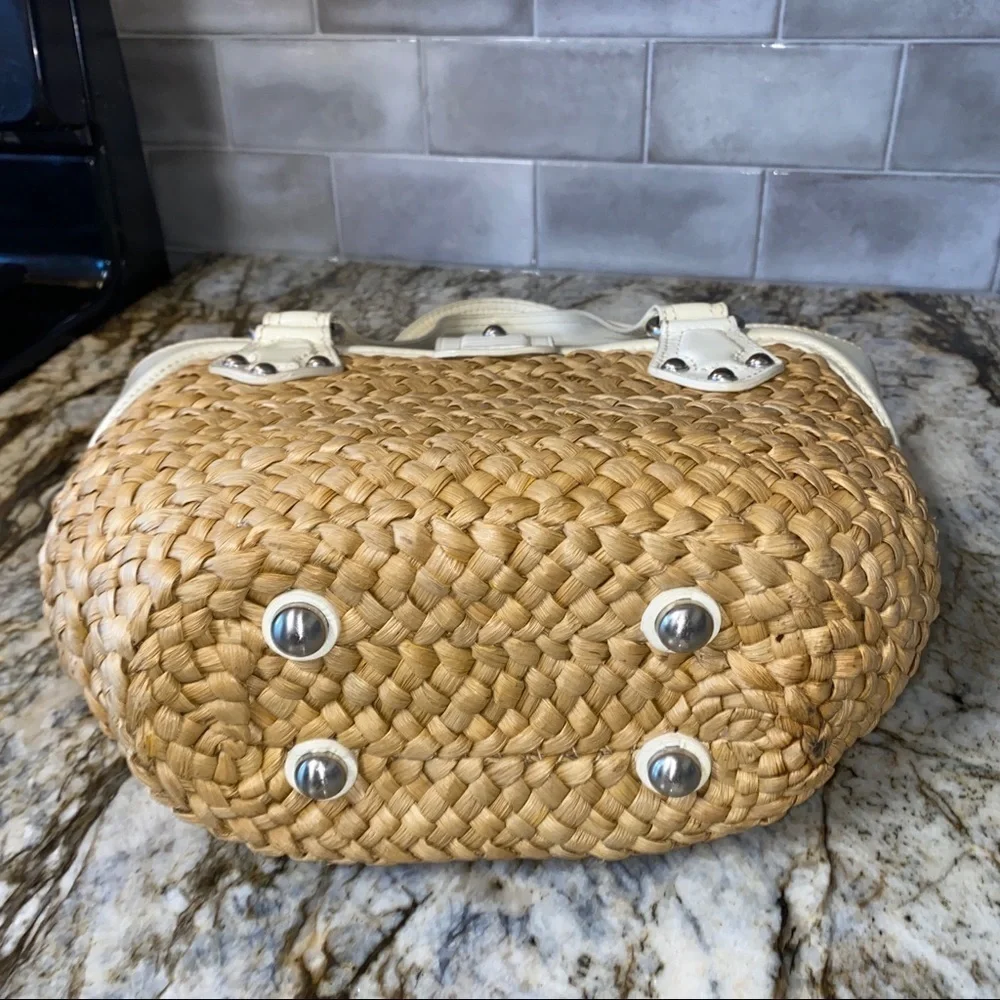 Michael Kors Leather And Straw Basket Weave Bag